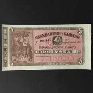Argentina El Banco Oxandaburu Y Garvino 5 pesos bolivianos 1867 XF+ AU - Imagen 1 de 2