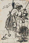 B. BURGER (1892-1968), shape preparing a potion, pen drawing Jugendsti