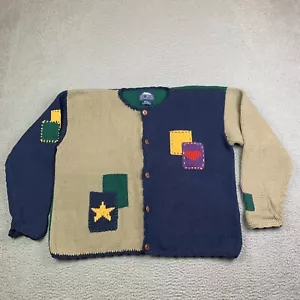 Vtg Hand Knitted Cardigan Sweater M/L Rey Wear Bolivia Patches Button Up Cotton - Picture 1 of 10