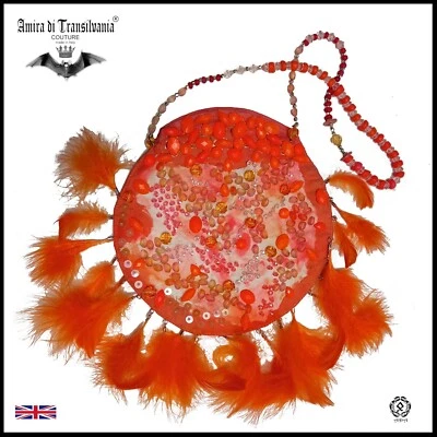 woman bag original accessories shoulder strap orange handmade embroidered sequin - Image 1 of 4