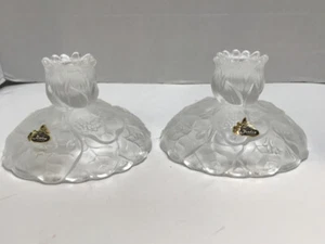 Vintage Fenton Water Lily Crystal Velvet Candle Holders With Tag Pair  - Picture 1 of 10