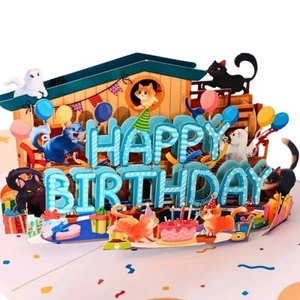 3D Pop UP Cats Happy Birthday Greeting Card - Picture 1 of 3
