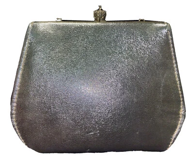 Silver Metallic Lame Vintage 60s Cocktail Evening Shoulder Bag With Crown Clasp - Image 1 of 4