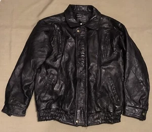 Chaqueta Navarra Italiana Diseño Piedra Para Hombre Negra Mosiac Cuero Genuino Talla Grande - Imagen 1 de 10