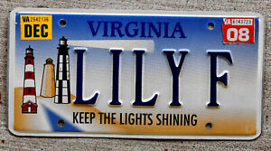 2008 Virginia Lighthouse VANITY License Plate "Lily F" Lilly Lili Lillie