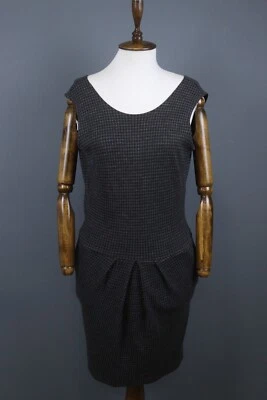 Vestido ETRO Negro Gris 100% Lana Pata de Gallo Patrón Espalda Cremallera Ajuste y Acampanado Talla 42 Foto 1 de 4