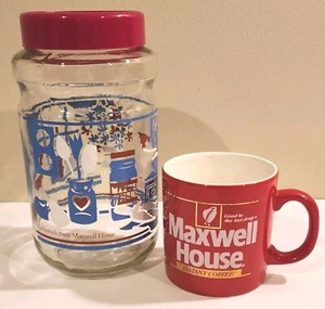 Maxwell House Coffee Anchor Hocking Glass Canister Red Coffee Mug - Picture 1 of 8