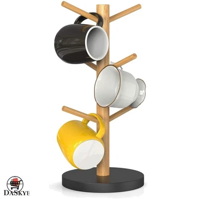 Durable Bamboo Mug Holder Stand with 6 Hooks - Rust Resistant & Sturdy - Image 1 of 4
