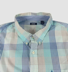 IZOD Men’s 4XL Short Sleeve Check Button Down Shirt Big & Tall Casual Summer - Picture 1 of 9