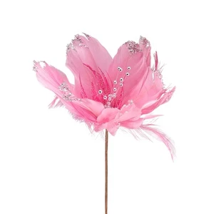 Northlight Glittered Feather Poinsettia Artificial Christmas Pick - 13.75" - - Picture 1 of 6