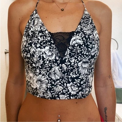 Free People Intimately Century Black White Floral Lace Camo Tank Top Medium — 第 1/4 张图片