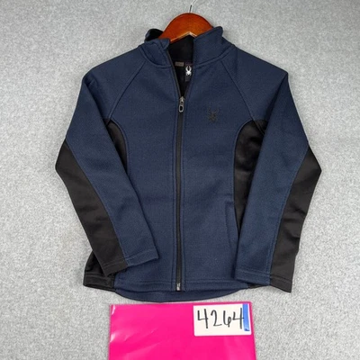 Sudadera Spyder Juvenil Pequeña Azul Marino Cremallera Completa Bordada Logo Forrada en Vellón Foto 1 de 4