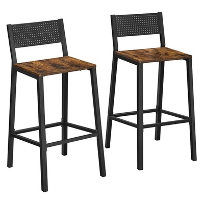 Bar Stools, Set of 2 Bar Chairs, Tall Bar Stools with Backrest, Industrial in... - Image 1 of 4