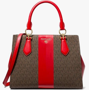 Michael Kors Marilyn Medium Satchel Crimson Red MK Logo Handbag Purse NWT - Picture 1 of 5