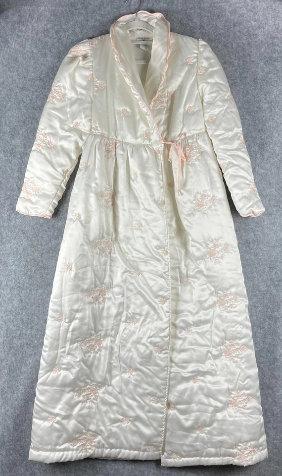 Bata de satén vintage Gilligan O'Malley para mujer XS bordada floral abuela Foto 1 de 4
