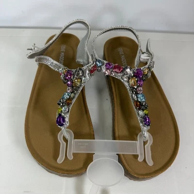 Steve Madden Jstunned 751 Silver Embellished Flat Sandals Women's Size 2 - Image 1 of 2