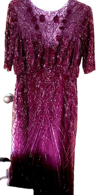 MONIQUE LHUILLIER SZ 12 COUTURE BEADED EMBROIDERED BURGUNDY LONG GOWN DRESS USA - Image 1 of 4
