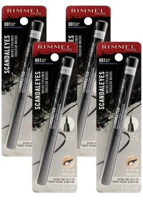 4x Micro delineador de ojos Rimmel London Scandaleyes, impermeable, a prueba de manchas, 001 negro Foto 1 de 4