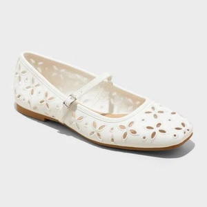 Women's Elsa Eyelet Mary Jane Ballet Flats with Memory Foam Insole - - Picture 1 of 4