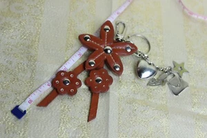 Leather Flower Keyring with Heart and Charms - Picture 1 of 4