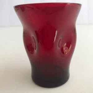 Vintage Ruby Red Moondrops Shot Glass Handblown Art Glass 2.5" tall Indents - Picture 1 of 9