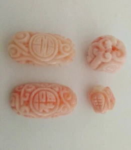 Lote de cuentas grandes talladas a mano, coral rosa natural, colgante, amuleto de la suerte - Imagen 1 de 11