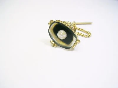PIN DE CORBATA VINTAGE TIE TACK MAD ME * PERLA GENUINA BAJO ACRÍLICO ARTE MODERNO Foto 1 de 3
