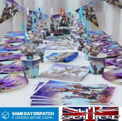 Gaming Party Fortnite Battle Royale Birthday Party Supplies Plates Napkins Sets - Image 1 of 4