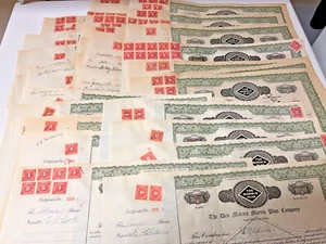 35  CAPITAL STOCK CERTIFICATES FROM MORRIS COMPANY WITH STAMPS  1918 - 1936 - Picture 1 of 6