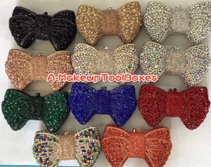 Crystal Bow Shaped Chain Party Evening Wedding Bridal Clutch Bag Minaudiere C127 - Picture 1 of 42