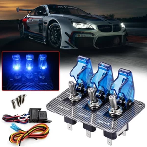 Racing Car ignition 3 Way Toggle Switch Panel Blue LED 12V Engine Relays ON/OFF - Picture 1 of 9