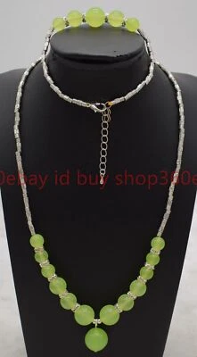 Natural 6-12mm Green Peridot Round Gems Beads Pendant Necklace Bracelet 18/7.5in - Image 1 of 4