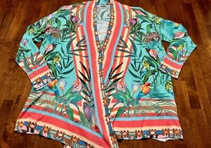 Johnny Was Sweater Medium Multicolor Single Button Cardigan Top Rainforest Bird - Picture 1 of 5