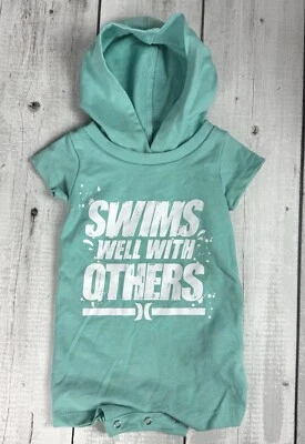 Mameluco Hurley Infant Boy azul aguamarina con capucha una pieza talla 3 meses 0115 Foto 1 de 4