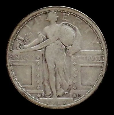 1917 S SILVER STANDING LIBERTY QUARTER TYPE 1 FINE CONDITION - Image 1 of 2