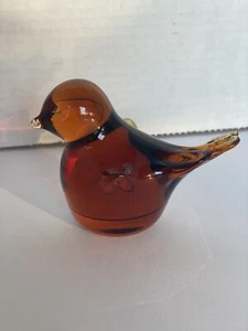 Vintage Amber Bird Blown Art Glass Brown Vintage MCM Paperweight - Picture 1 of 11