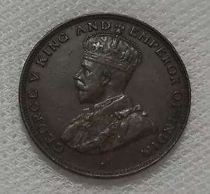 1924 HONG KONG ONE CENT BRONZE COIN - Picture 1 of 2