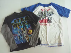 Boys Long Sleeve Star Wars Shirt + Short Sleeve Vintage Look Baseball Short sz 7 - Picture 1 of 3