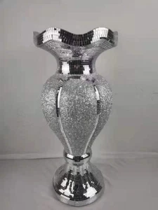 Jarrón Brillante Románico Mosaico Espejado Italiano 60CM Piso De Soporte Plata Blanco - Imagen 1 de 1