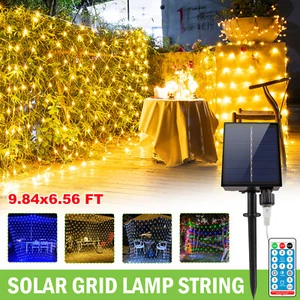 Solar LED Fairy String Net Lights Curtain Mesh Christmas Party Garden Outdoor - Picture 1 of 16