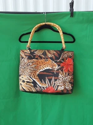 Diane Gilman Cheetah Hibiscus Fabric Tote Embellished w/Large Bamboo Handles - Image 1 of 4