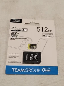 Team Group 512GB Pro+ microSDHC UHS-I/U3 Class 10 Memory Card with Adapter - Picture 1 of 3