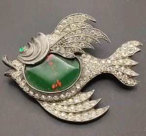 Staret? Retro 40er Jahre Topf Metall Strass Glas Bauch Fisch Brosche Staret?? - Bild 1 von 8