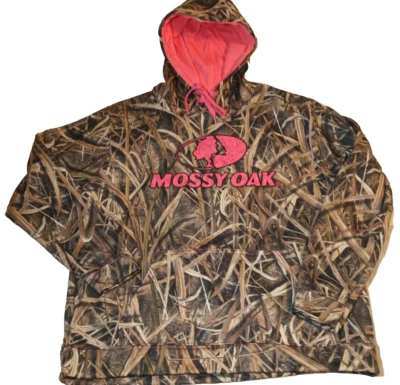 Women's Mossy Oak Pink Camo Pullover Sweatshirt Polyester Hoodie Size Large - Image 1 of 4