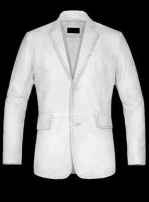Abrigo Blazer Para Hombre Blanco Moda Elegante Cuero Suave Piel de Cordero Hecho a Mano Formal Foto 1 de 4