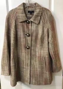 Josephine Petite Sz 10P Tan Pink Ivory Tweed Button Front Lined Jacket Coat - Picture 1 of 4