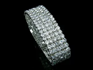 5 Rows Bridal Wedding Rhinestone Crystal Stretch Bangle Bracelet TB2 - Picture 1 of 2