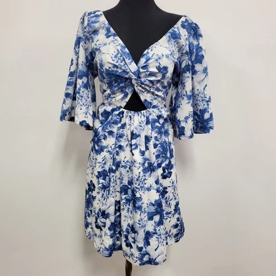 Mini Vestido Para Mujer Abercrombie & Fitch Emerson Manga Abullonada Talla M Azul Floral Foto 1 de 4
