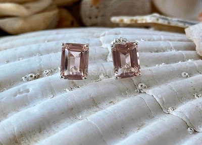 2ct Natural Morganite & Diamond Solitaire Stud Earrings 14k Solid White Gold - Image 1 of 4