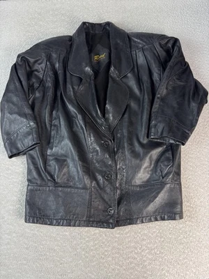 Chaqueta de cuero vintage de caña para mujer mediana negra abotonada EE. UU. cuadrada años 80 90 retro Foto 1 de 4